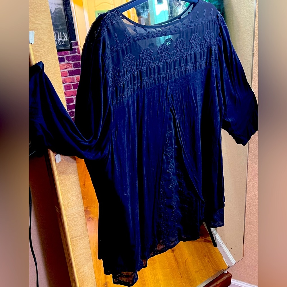 Navy dress top sheer netting too and back